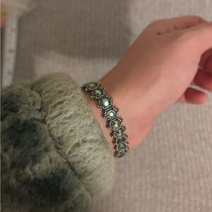 Vintage silver tone iridescent beaded stretch bracelet